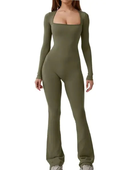 SquareFit Flared Long-Sleeve Jumpsuit
